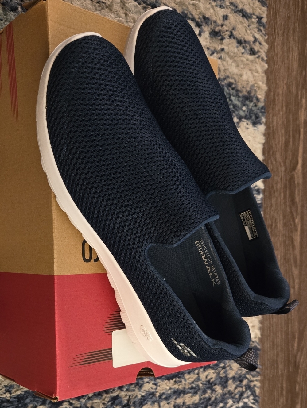 Skechers Navy Perforated Slip-On Loafers with White Sole - Picture 7 of 7